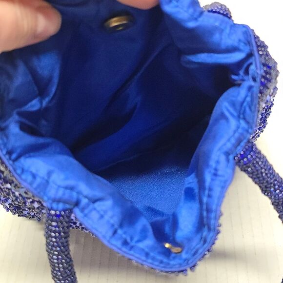 Vintage Cobalt Blue Beaded Sequined Evening Purse Top Handle Bag Handcrafted - Picture 7 of 8